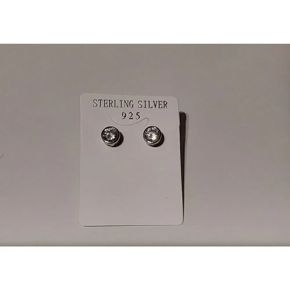 2 Ct. Genuine Diamond Simulant Bezel Set Stud Earrings~.925 Sterling Silver